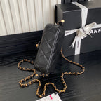 25C Klapptasche, 18 Zoll, schwarzes, glattes Lammleder, goldene Beschläge