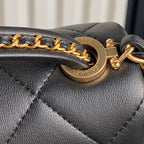 25C Klapptasche, 18 Zoll, schwarzes, glattes Lammleder, goldene Beschläge