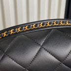 25C Klapptasche, 18 Zoll, schwarzes, glattes Lammleder, goldene Beschläge