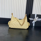 QUILTED HOBO CARGO BAG 31 IN LIGHT YELLOW CALFSKIN GOLD CHAIN