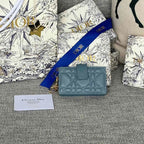 LADY JASMINE CARD HOLDER 10 IN SLATE GREY QUILTED PATENT CALFSKIN