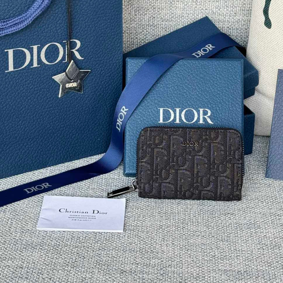 Mini-Geldbörse mit Reißverschluss, 10 Zoll, Schwarz, Monogram Obliqué Jacquard