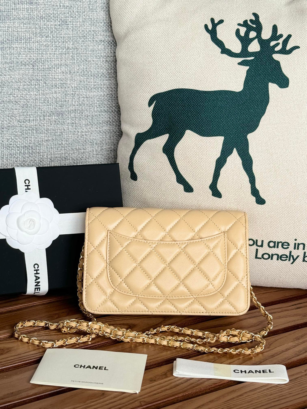 CC WOC ENTRUPY 19 Beutel in dunklem Creme-Kalbsleder