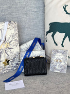 Zweifach gefaltete Geldbörse 11 Zoll, schwarz, komplett gesteppt, Kalbsleder