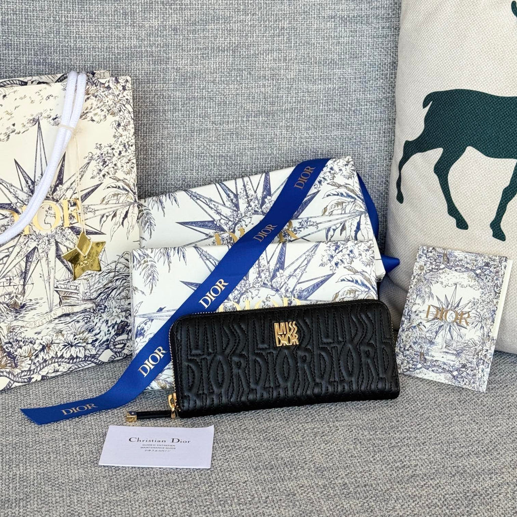 Vertikale, lange Geldbörse mit Reißverschluss, 20 Zoll, schwarz, komplett gesteppt, Kalbsleder