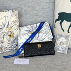 Vertikale, lange Geldbörse mit Reißverschluss, 20 Zoll, schwarz, komplett gesteppt, Kalbsleder