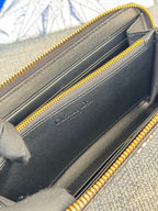 Vertikale, lange Geldbörse mit Reißverschluss, 20 Zoll, schwarz, komplett gesteppt, Kalbsleder