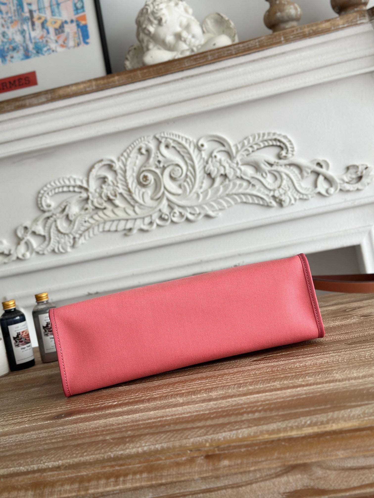 ZIP CABINE 31 BAG IN PUNCH PINK CANVAS AND BRONZE BROWN CALFSKIN