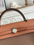 ZIP CABINE 31 BAG IN CHOCOLATE BROWN CANVAS AND BRONZE BROWN CALFSKIN