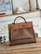 ZIP CABINE 31 BAG IN CHOCOLATE BROWN CANVAS AND BRONZE BROWN CALFSKIN