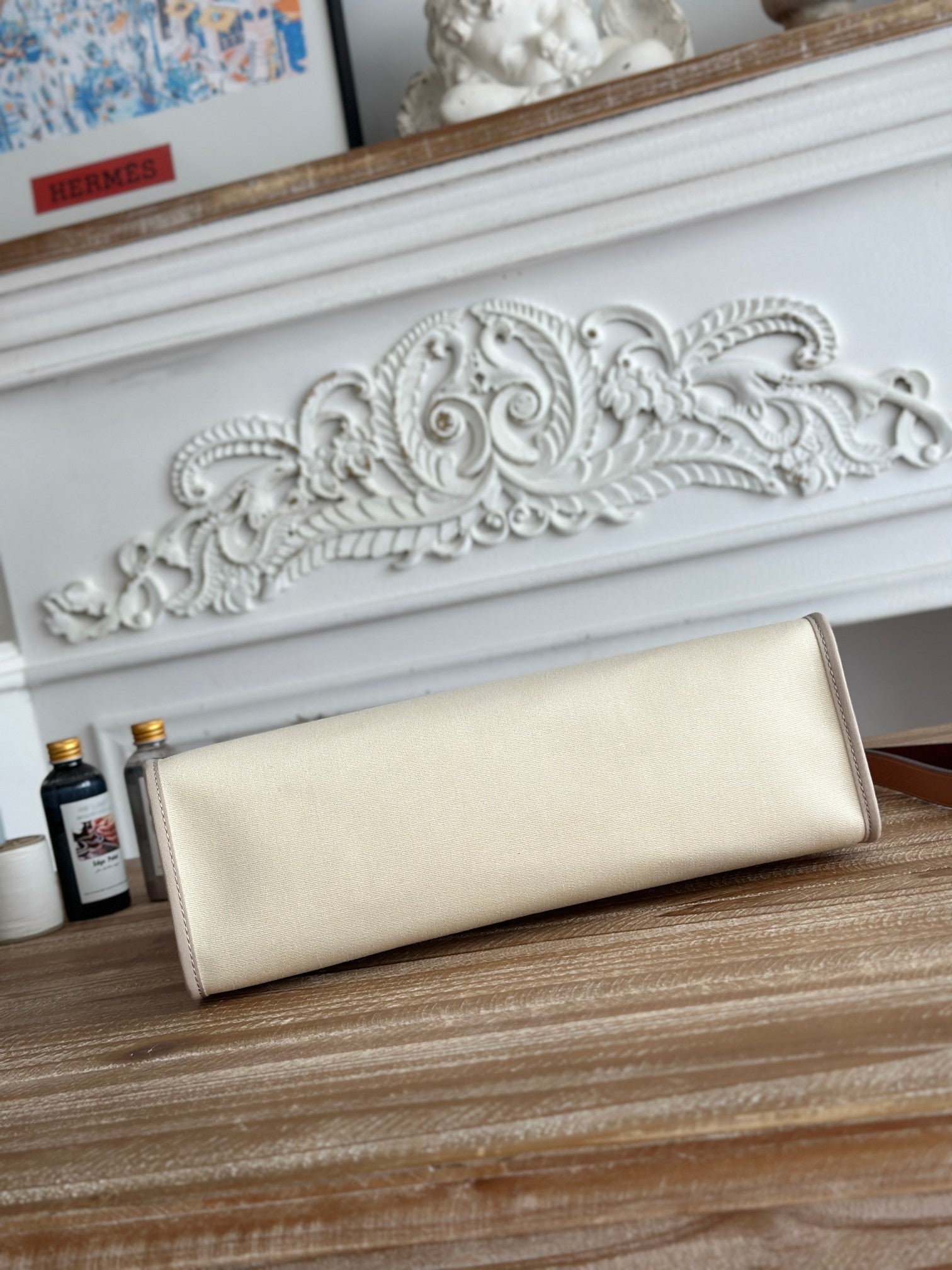 ZIP CABINE 31 BAG IN WHITE CREAM CANVAS AND BRONZE BROWN CALFSKIN