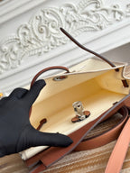 ZIP CABINE 31 BAG IN WHITE CREAM CANVAS AND BRONZE BROWN CALFSKIN