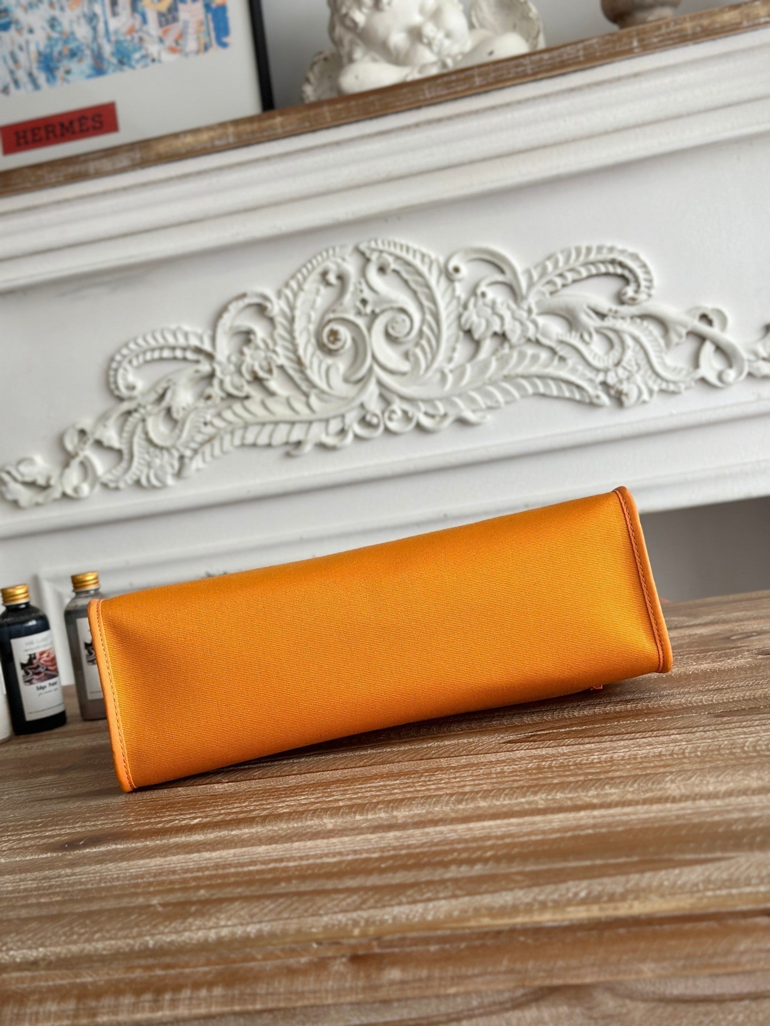 ZIP CABINE 31 BAG IN APRICOT ORANGE CANVAS AND BRONZE BROWN CALFSKIN