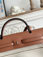 ZIP CABINE 31 BAG IN PALE GRAY CANVAS AND BRONZE BROWN CALFSKIN