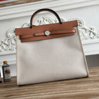 ZIP CABINE 31 BAG IN PALE GRAY CANVAS AND BRONZE BROWN CALFSKIN