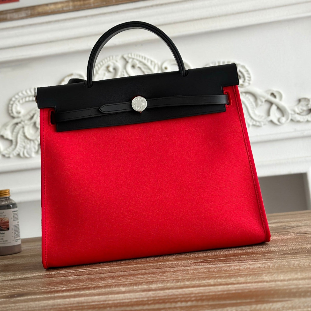 ZIP CABINE 31 BAG IN CLASSIC RED CANVAS AND BLACK CALFSKIN