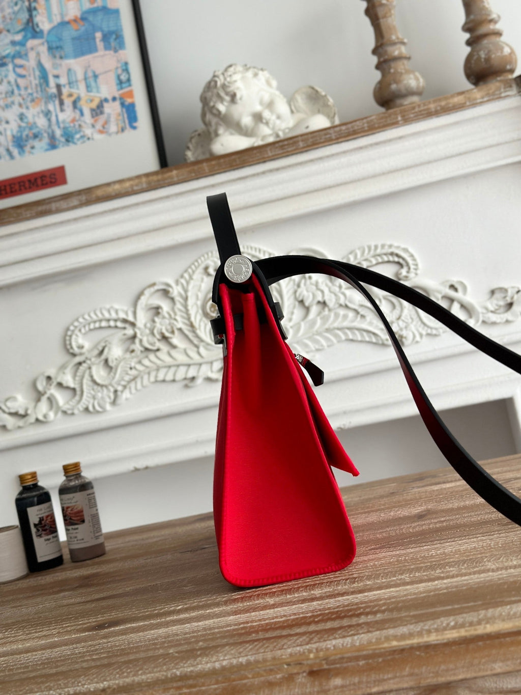 ZIP CABINE 31 BAG IN CLASSIC RED CANVAS AND BLACK CALFSKIN