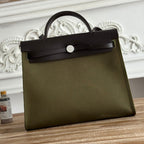 ZIP CABINE 31 BAG IN OLIVE GREEN CANVAS AND BLACK CALFSKIN