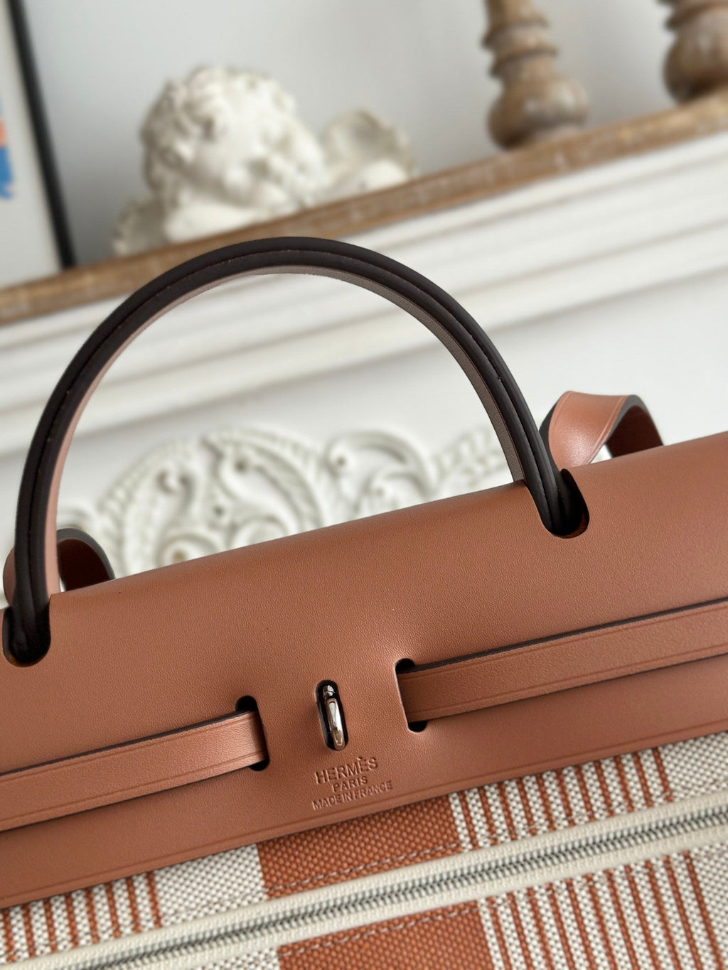 ZIP CABINE 31 BAG IN BRONZE BROWN MIX WHITE CANVAS AND CALFSKIN