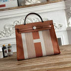 ZIP CABINE 31 BAG IN BRONZE BROWN MIX WHITE CANVAS AND CALFSKIN