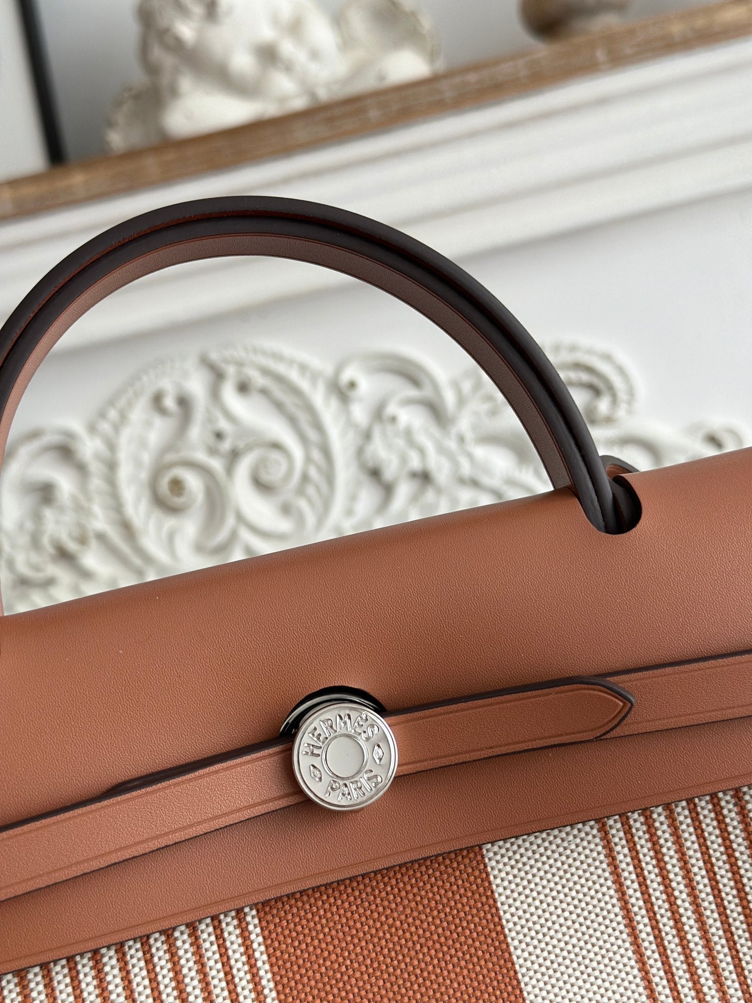 ZIP CABINE 31 BAG IN BRONZE BROWN MIX WHITE CANVAS AND CALFSKIN