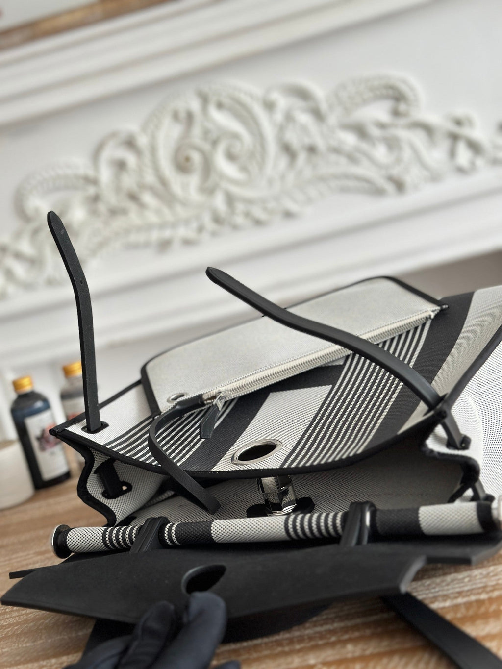 ZIP CABINE 31 BAG IN BLACK MIX WHITE CANVAS AND CALFSKIN