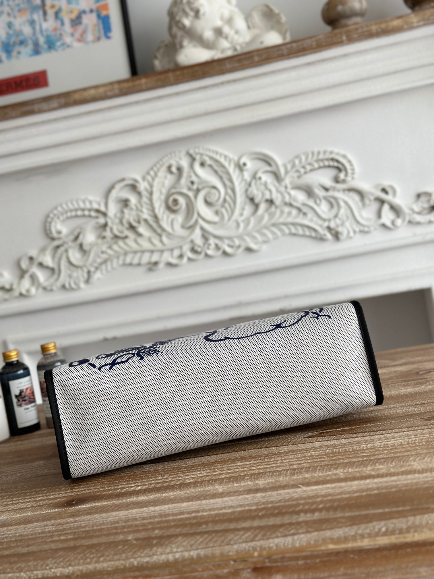 ZIP CABINE 31 BAG IN WHITE CANVAS AND BLACK CALFSKIN