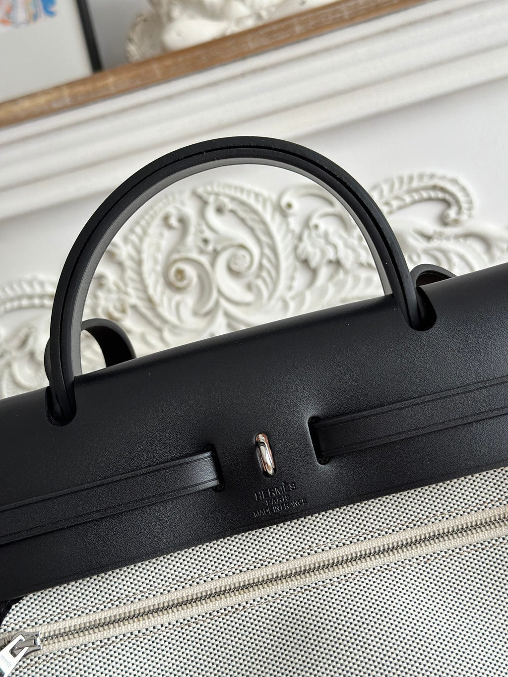 ZIP CABINE 31 BAG IN WHITE CANVAS AND BLACK CALFSKIN