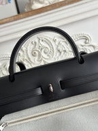 ZIP CABINE 31 BAG IN WHITE CANVAS AND BLACK CALFSKIN