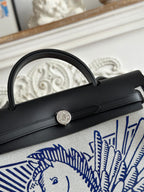 ZIP CABINE 31 BAG IN WHITE CANVAS AND BLACK CALFSKIN