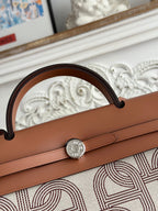 HERBAG ZIP 31 LAQUERED BAG IN OFF-WHITE MIX BROWN H PLUME CANVAS AND BROWN COWHIDE