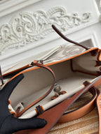 HERBAG ZIP 31 LAQUERED BAG IN OFF-WHITE MIX BROWN H PLUME CANVAS AND BROWN COWHIDE