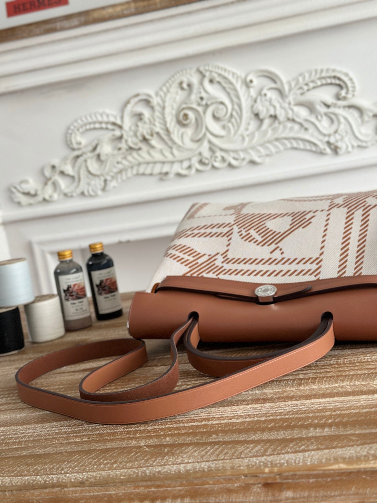 BOLSO HERBAG ZIP 31 RETOURNE TASCHE IN OFF-WHITE MIX BRAUN H VIKING CANVAS UND RINDLEDER