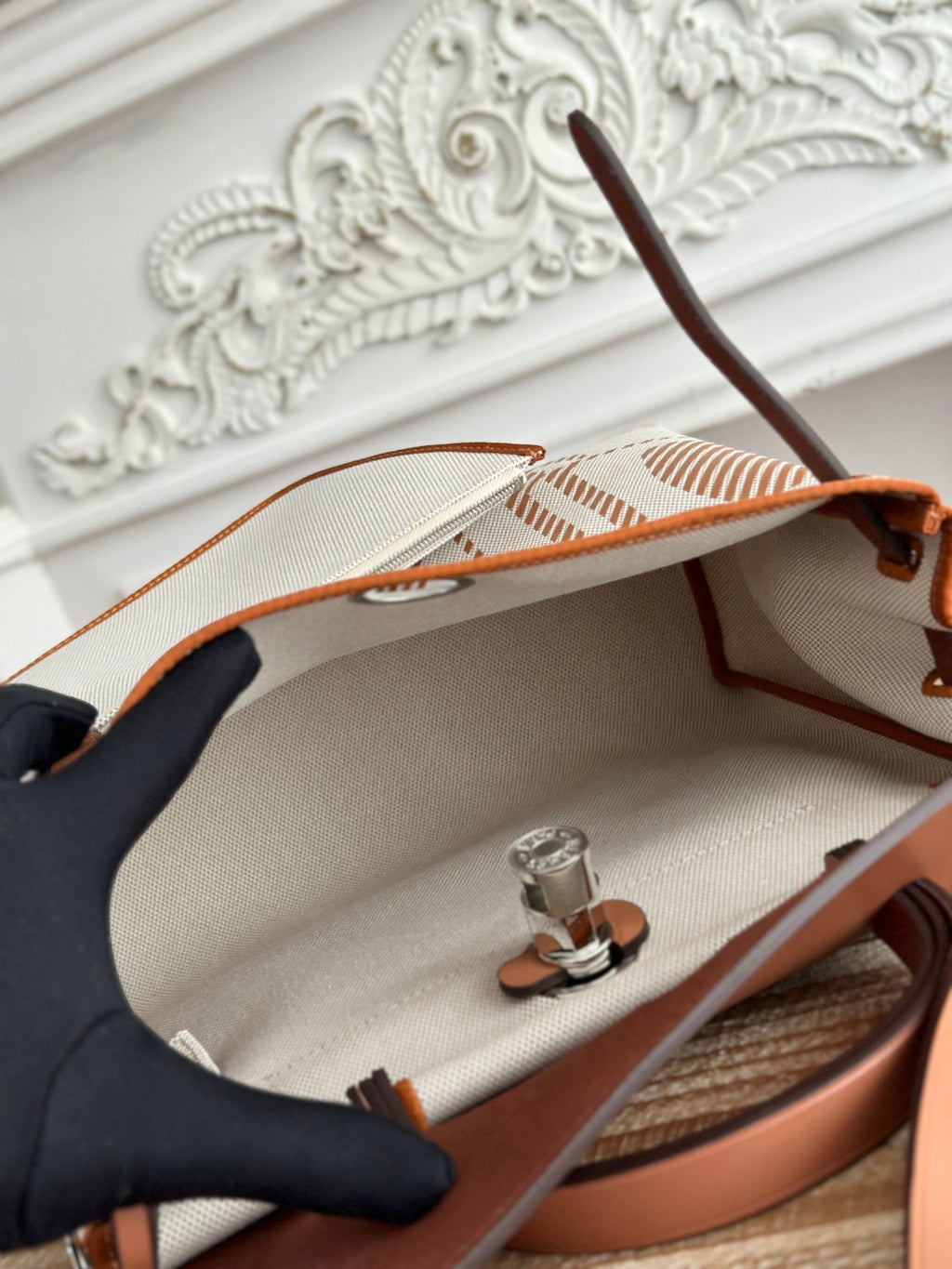 BOLSO HERBAG ZIP 31 RETOURNE TASCHE IN OFF-WHITE MIX BRAUN H VIKING CANVAS UND RINDLEDER