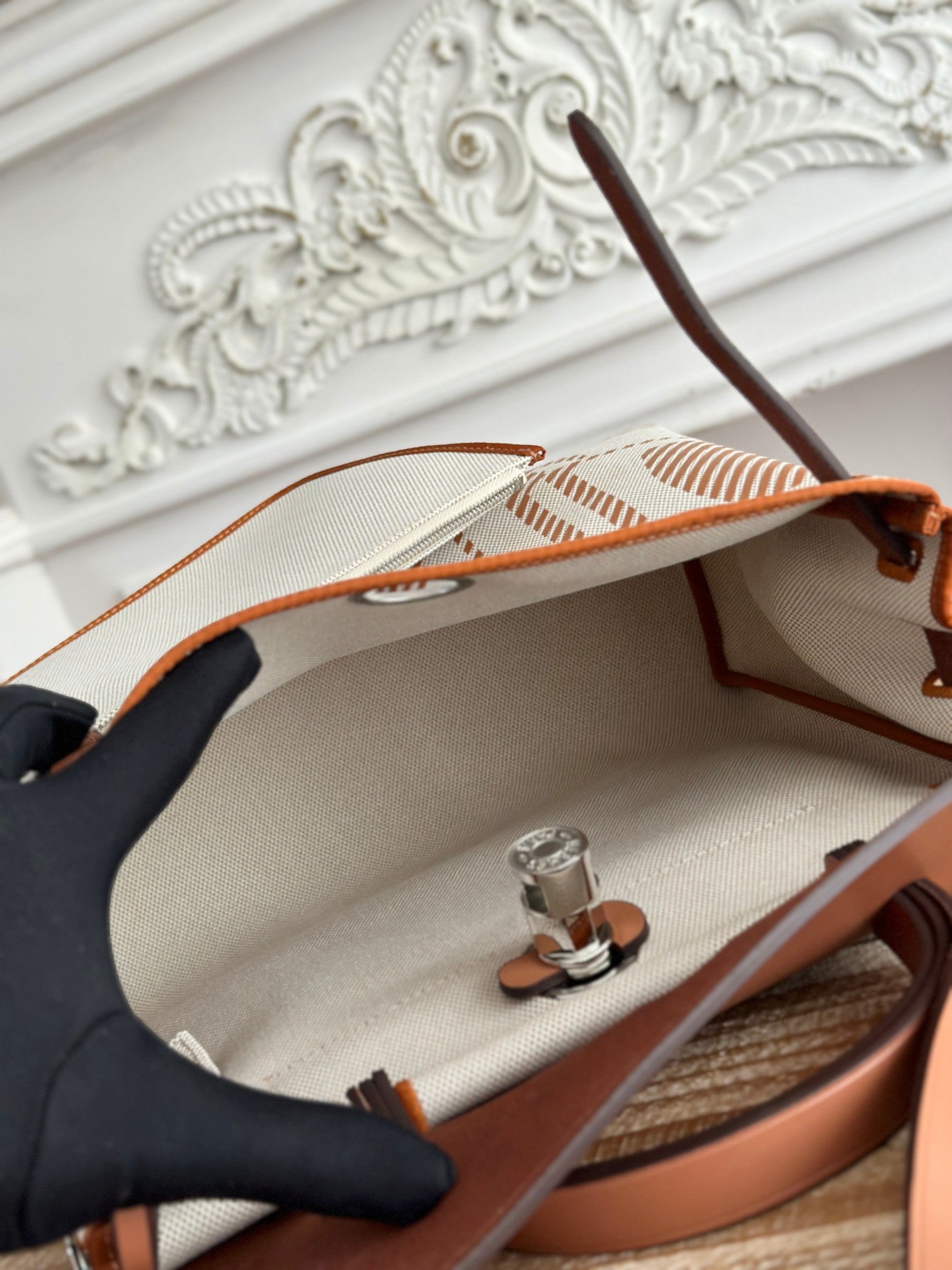 BOLSO HERBAG ZIP 31 RETOURNE TASCHE IN OFF-WHITE MIX BRAUN H VIKING CANVAS UND RINDLEDER