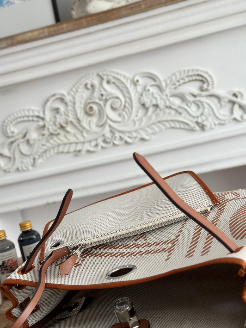 BOLSO HERBAG ZIP 31 RETOURNE TASCHE IN OFF-WHITE MIX BRAUN H VIKING CANVAS UND RINDLEDER