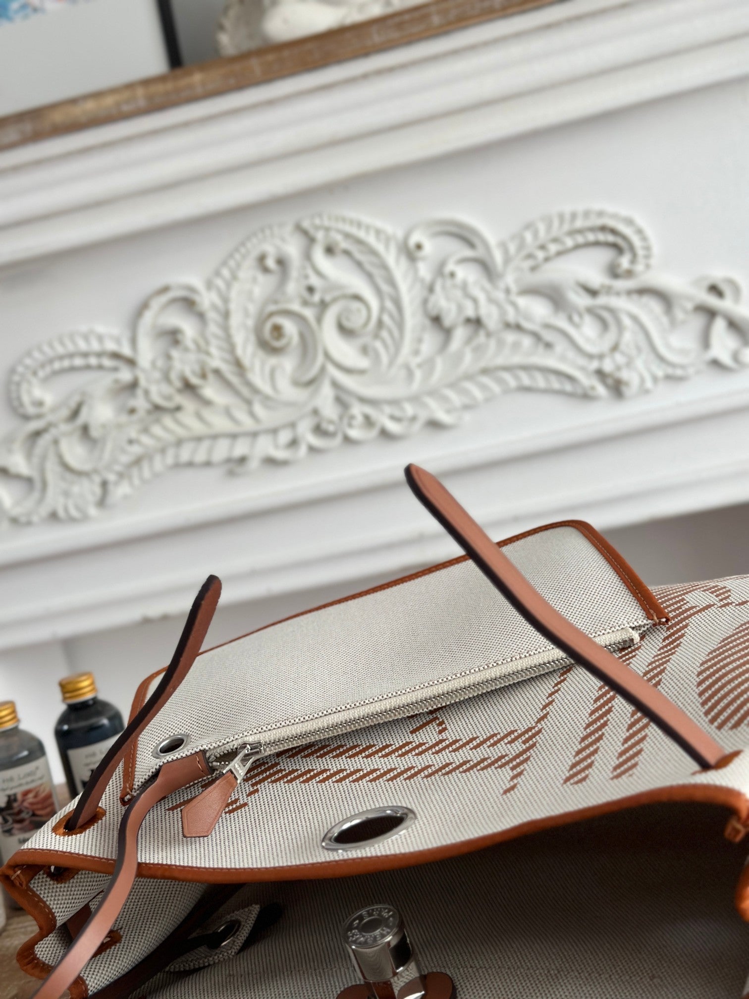 BOLSO HERBAG ZIP 31 RETOURNE TASCHE IN OFF-WHITE MIX BRAUN H VIKING CANVAS UND RINDLEDER