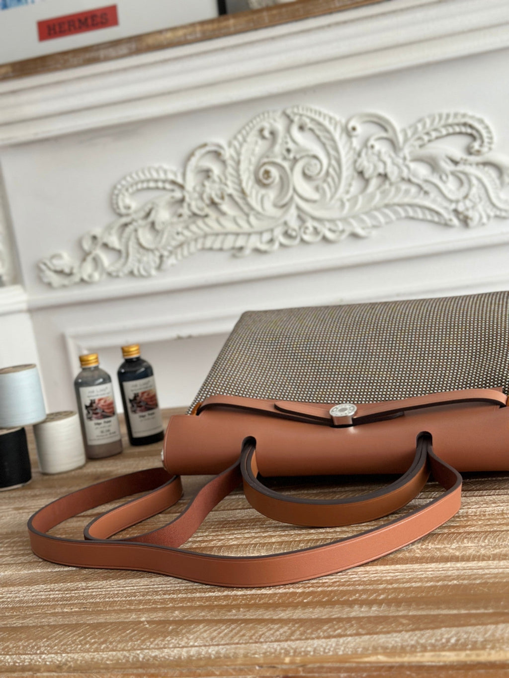 HERBAG MESSENGER 31 BAG IN DARK BROWN H VIKING CANVAS AND COWHIDE