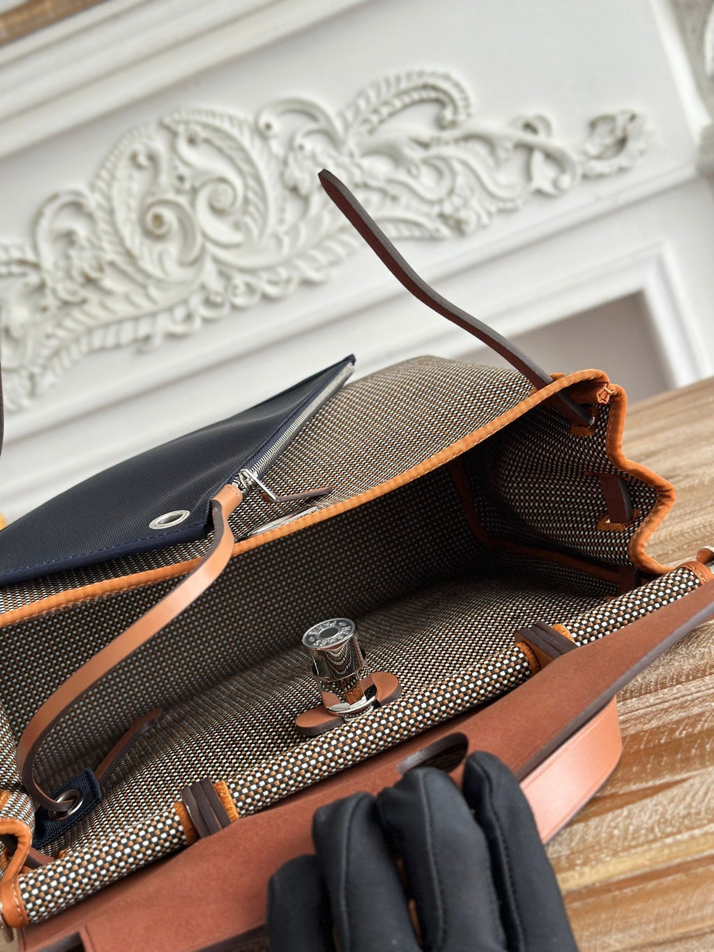 HERBAG MESSENGER 31 BAG IN DARK BROWN H VIKING CANVAS AND COWHIDE