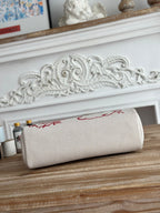 HERBAG ZIP 31 RETOURNE PEGASE POP BAG IN OFF-WHITE MIX RED CANVAS AND HUNTER COWHIDE