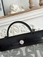 HERBAG ZIP 31 LAQUERED BAG IN OFF-WHITE MIX BLACK H PLUME CANVAS