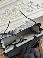 HERBAG ZIP 31 LAQUERED BAG IN OFF-WHITE MIX BLUE H PLUME CANVAS