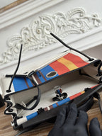 HERBAG ZIP 31 LAQUERED BAG IN BLUE MIX RED H PLUME CANVAS