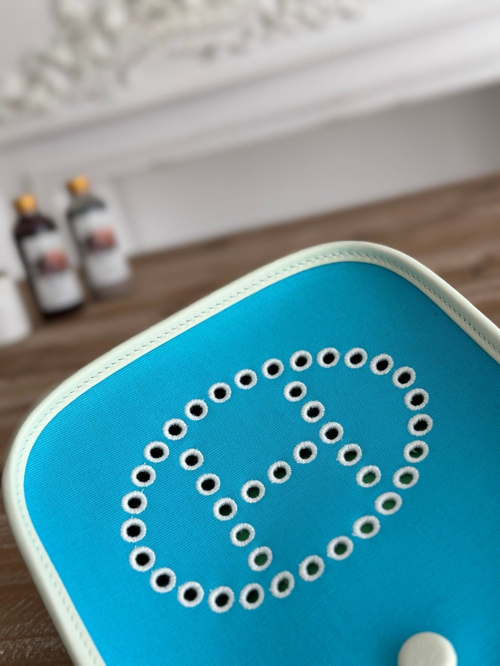 MINI NEO 17 EVELYNE BAG IN SKY BLUE CANVAS AND WHITE CALFSKIN