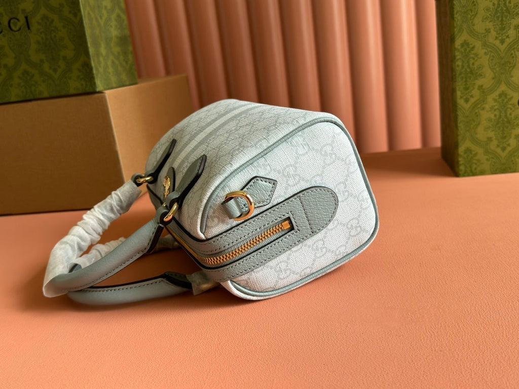 OPHIDIA Henkeltasche, 21 Zoll, grau-grünes Monogramm-Canvas mit Kalbslederbesatz und goldenen Beschlägen