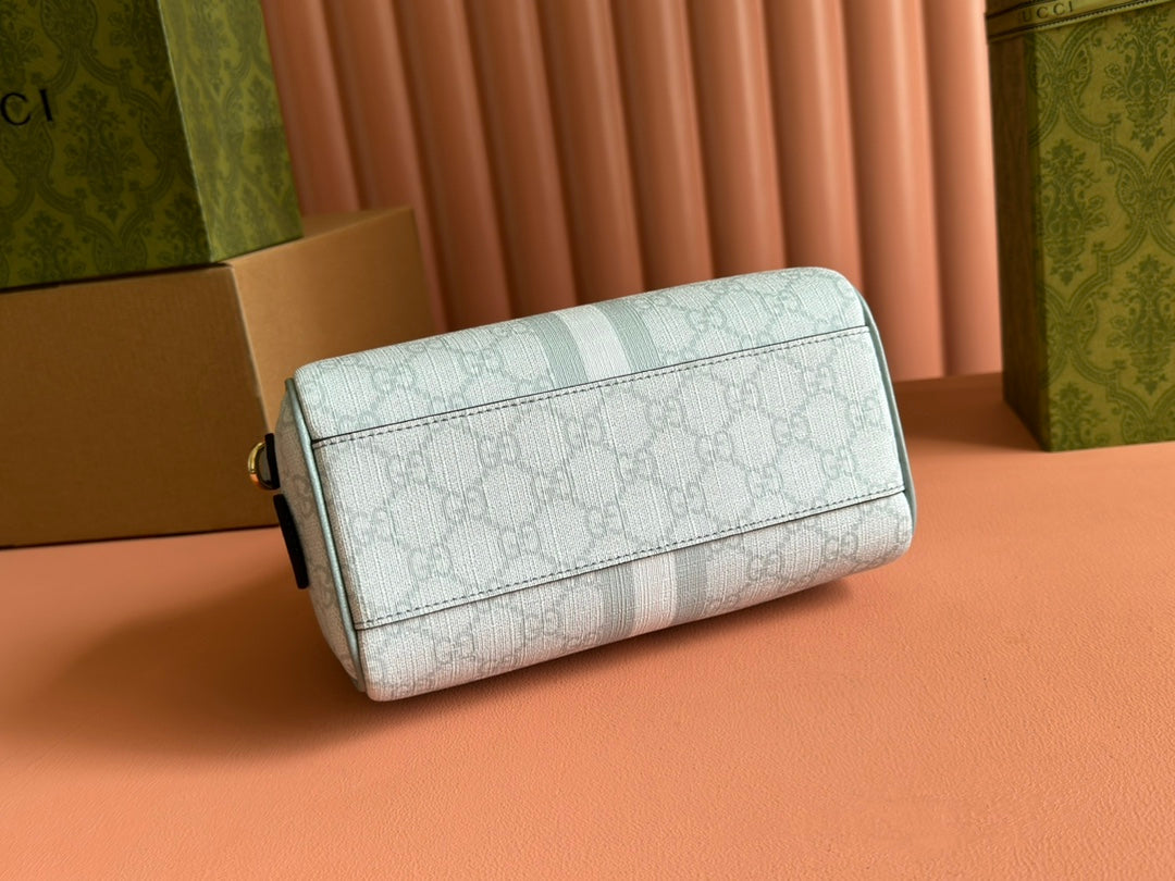 OPHIDIA Henkeltasche, 21 Zoll, grau-grünes Monogramm-Canvas mit Kalbslederbesatz und goldenen Beschlägen