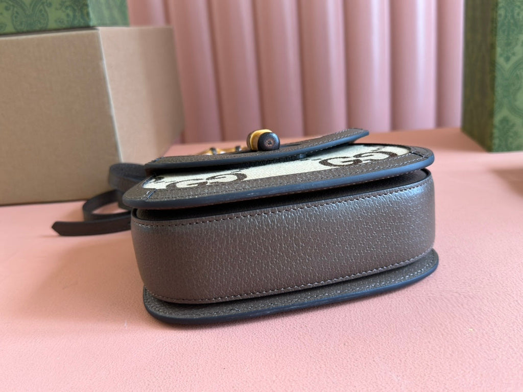 BAMBOO 1947 MINI-TASCHE 17 IN BRAUNEM KALBSLEDER UND BEIGEM CANVAS