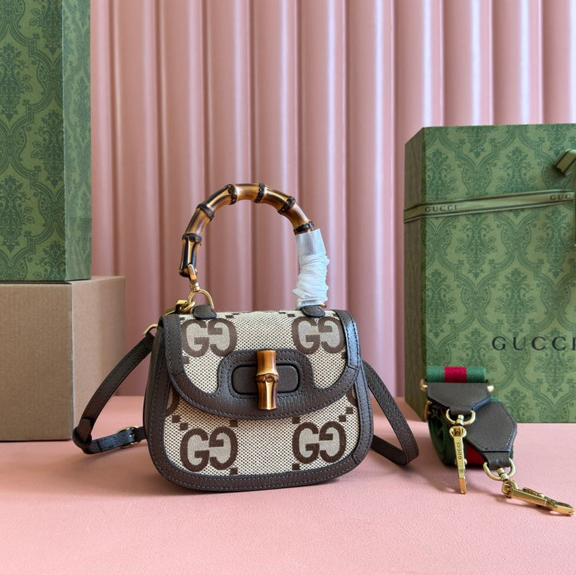 BAMBOO 1947 MINI-TASCHE 17 IN BRAUNEM KALBSLEDER UND BEIGEM CANVAS