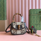 BAMBOO 1947 MINI-TASCHE 17 IN BRAUNEM KALBSLEDER UND BEIGEM CANVAS