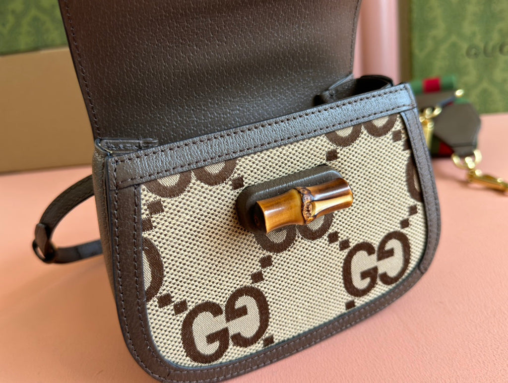 BAMBOO 1947 MINI-TASCHE 17 IN BRAUNEM KALBSLEDER UND BEIGEM CANVAS